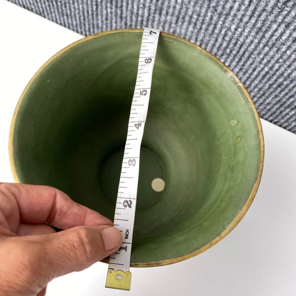 Vintage Porcellane d'Arte Italy Green Cachepot Urn Planter Pedestal Vase Base